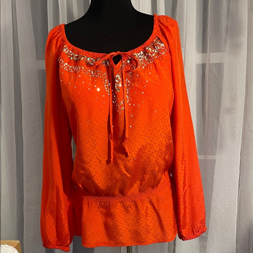 Charter Club Orange Sequin Blouse XL